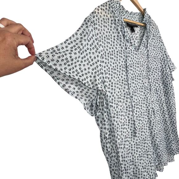 NEW LANE BRYANT Boho Sheer Blue Floral V Neck Tassels Women's Peasant Top 24 - Picture 3 of 11